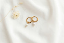 Load image into Gallery viewer, Gold Pearl Hoops
