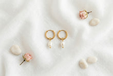 Load image into Gallery viewer, Gold Pearl Hoops
